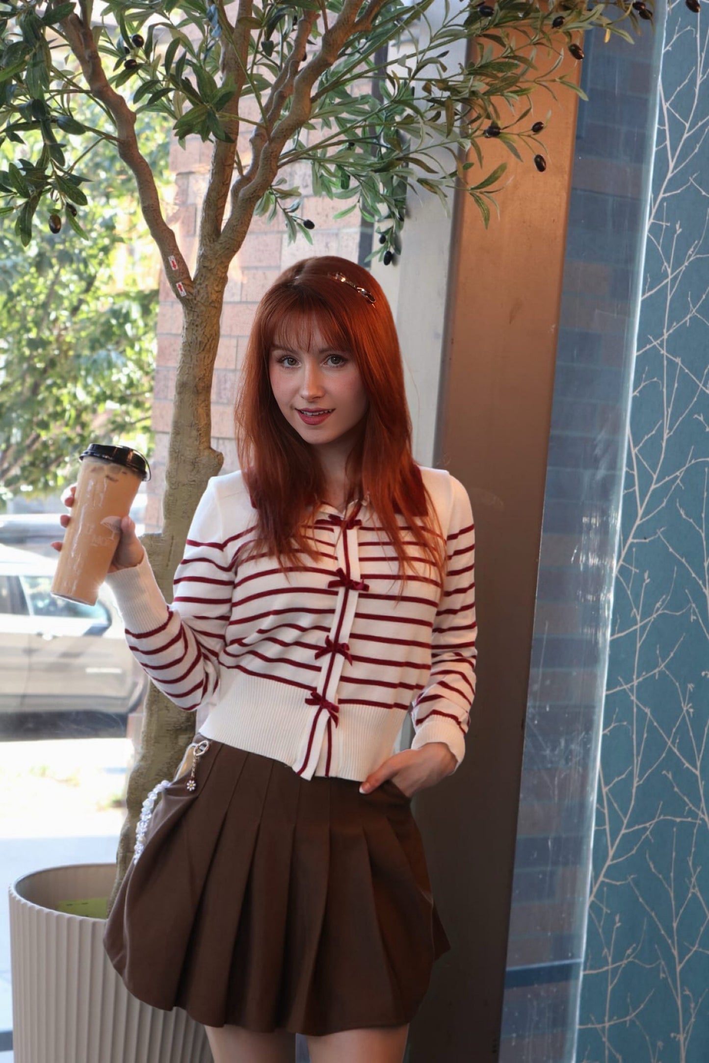 Striped Bow Cardigan Sweater